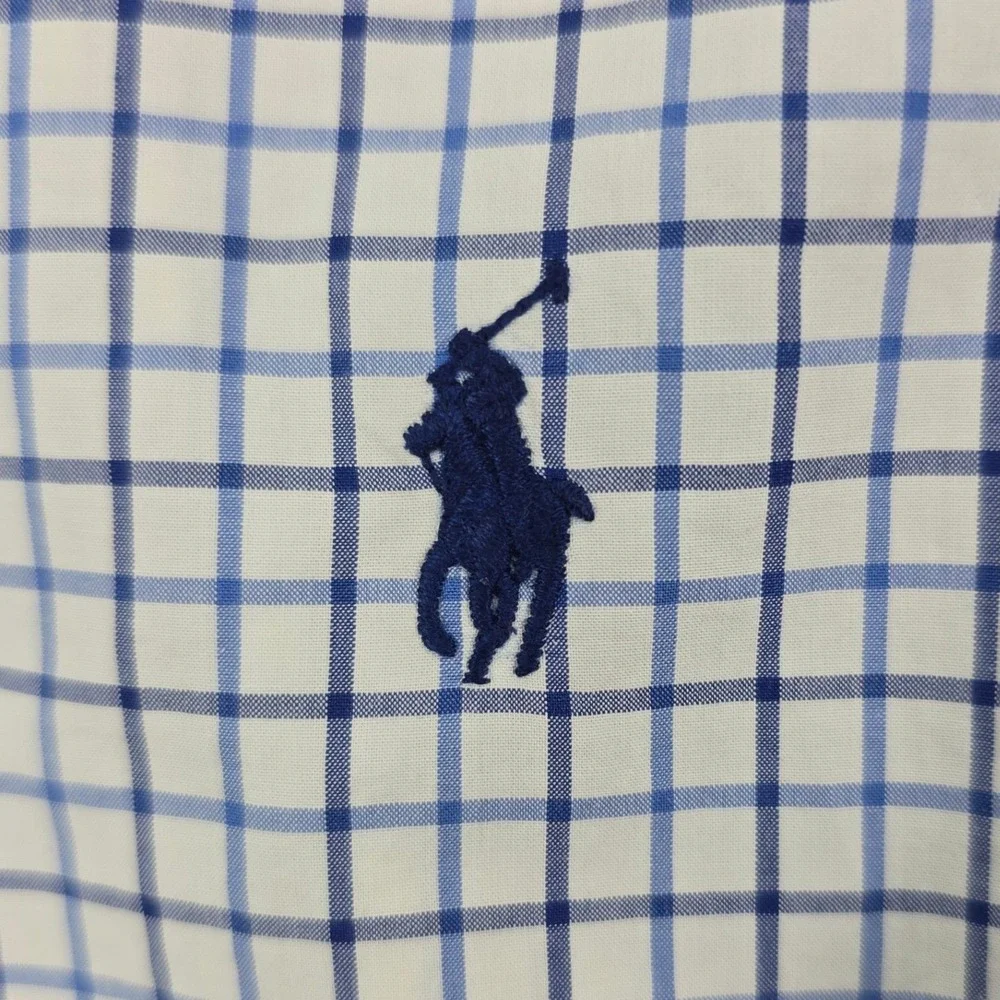 Polo Ralph Lauren Check Button Down Shirt Mens 2XLT Blue White Cotton Tall Pony